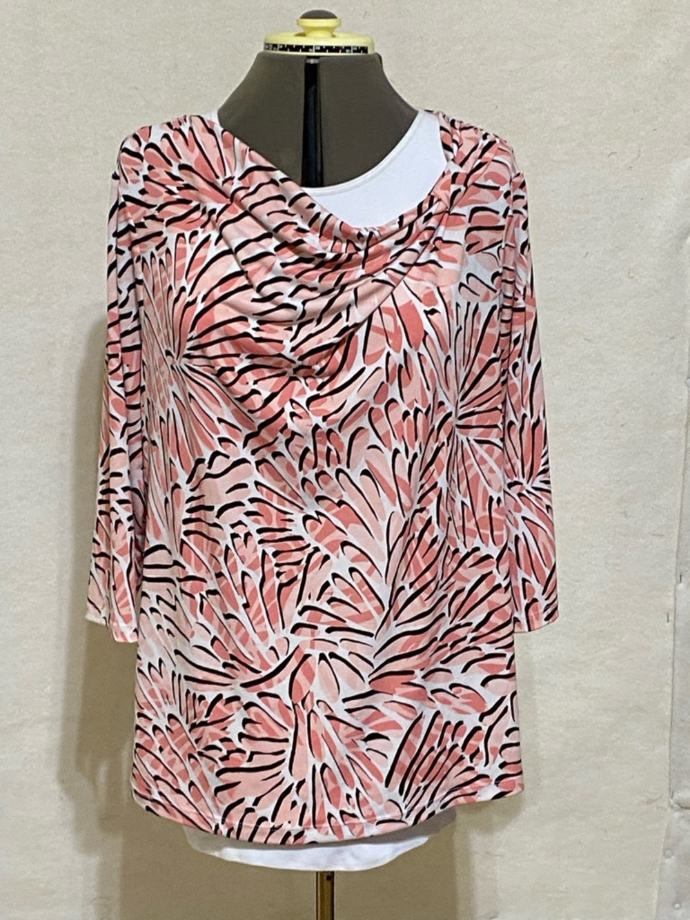 Dana Buchman Pink and Black Abstract Cowl Neck Tunic